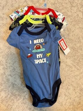 Kidgets Blue Space Graphic Baby One-Piece Bodysuit - Navy Trim